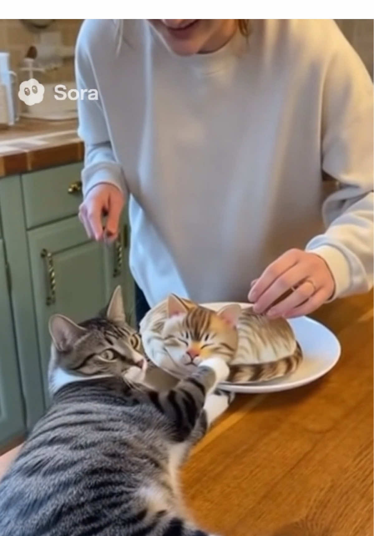 She saved the cake from being cut 😭❤️🐱 #fypシ゚viral #funnycats #sora2 
