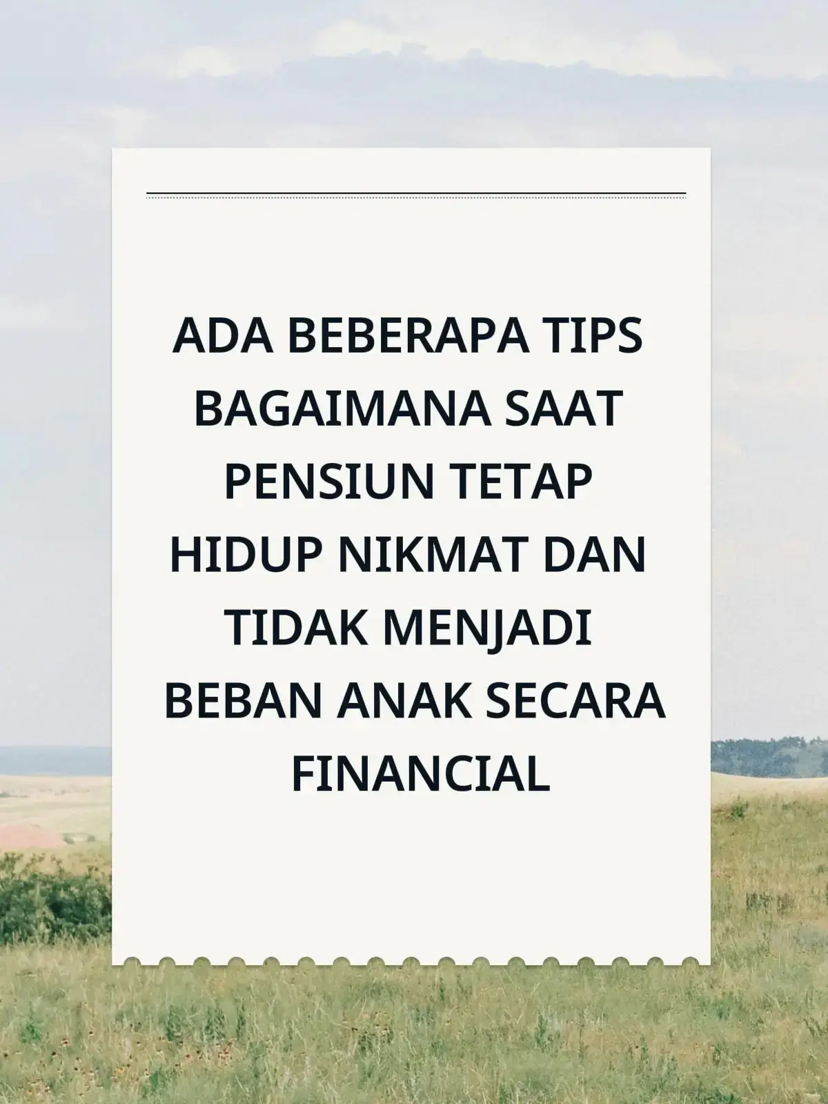“Pensiun dengan nikmat, bukan pensiun dari kenikmatan.” Artinya, kita ingin menikmati masa pensiun dengan tenang, cukup, dan bahagia — bukan justru kehilangan kenyamanan hidup karena salah kelola keuangan. Nah, supaya bisa sampai ke tahap itu, berikut panduan langkah demi langkah agar pensiun terasa nikmat dan penuh berkah: 🌱 1. Ubah Pola Pikir Sejak Sekarang Pensiun bukan akhir dari segalanya, melainkan fase baru untuk menikmati hasil kerja keras. Karena itu, cara berpikirnya harus berubah: Saat muda → “bagaimana memperbanyak aset.” Saat pensiun → “bagaimana membuat aset bekerja untuk kita.” 💬 Prinsip emasnya: “Bukan berapa besar gajimu, tapi berapa besar yang kamu sisihkan dan kelola dengan bijak.” 💰 2. Bangun Sistem Keuangan Seimbang Sejak Dini Gunakan formula sederhana agar hidup seimbang: 50% untuk kebutuhan hidup (makan, transportasi, tagihan). 30% untuk investasi & tabungan masa depan (termasuk dana pensiun). 20% untuk hiburan, gaya hidup, dan sedekah. Dengan sistem ini, kamu tetap bisa menikmati hidup hari ini, tanpa mengorbankan masa depan. Jadi: nikmat sekarang dan nanti tetap terjaga. 🍃 📊 3. Hitung dan Rencanakan Kebutuhan Pensiun Tentukan: Usia pensiun yang diinginkan. Gaya hidup yang ingin dipertahankan (misalnya masih ingin traveling, sedekah rutin, punya rumah tenang). Estimasi biaya bulanan di masa pensiun. Lalu hitung: Dana pensiun = pengeluaran bulanan × 12 × jumlah tahun setelah pensiun. Jangan lupa tambahkan faktor inflasi ± 5–8% per tahun agar nilainya realistis. Dengan begitu, kamu tahu berapa yang harus disiapkan dan disisihkan mulai sekarang. 📈 4. Bangun Aset Produktif (Bukan Sekadar Tabungan) Agar pensiun dengan nikmat, kamu butuh sumber penghasilan pasif yang tetap mengalir walau tak lagi aktif bekerja. Contohnya: Properti sewa (rumah/kos/ruko). Investasi reksa dana atau saham dividen. Bisnis kecil yang bisa dikelola dari rumah. Sukuk atau obligasi yang memberi imbal hasil rutin. Dengan begitu, pensiun bukan “berhenti dari penghasilan,” tapi beralih dari kerja aktif ke kerja pasif. 🧾 5. Pisahkan Tabungan Nikmat dan Tabungan Pensiun Banyak orang gagal menabung pensiun karena semua uang dicampur. Solusinya: Buat rekening khusus dana pensiun. Otomatiskan transfer setiap bulan. Jangan pernah pakai dana itu kecuali untuk investasi jangka panjang. 📌 Kalau ingin tetap menikmati hidup, buat juga “tabungan nikmat” untuk liburan, kuliner, atau hal-hal kecil yang membuat bahagia — agar tetap seimbang dan tidak merasa “menyiksa diri.” 🩺 6. Siapkan Perlindungan Diri (Asuransi & Dana Darurat) Pensiun akan terasa nikmat kalau tidak ada beban besar seperti: Utang yang belum lunas. Biaya kesehatan mendadak. Maka dari itu: Lunasi utang sebelum pensiun. Punya asuransi kesehatan atau BPJS aktif. Siapkan dana darurat minimal 6–12 kali pengeluaran bulanan. 🕊️ 7. Rencanakan Pensiun yang Penuh Makna Pensiun yang nikmat bukan cuma soal uang, tapi juga makna hidup. Siapkan aktivitas yang membuat hati bahagia: Hobi yang bermanfaat (berkebun, menulis, mengajar, bisnis kecil). Aktivitas sosial (sedekah, komunitas, masjid, yayasan). Pensiun yang bermakna membuat jiwa tenang, hati lapang, dan hidup tetap produktif walau usia menua. 🕌 8. Tanamkan Prinsip Keberkahan Bagi banyak orang beriman, rezeki yang berkah lebih penting dari sekadar banyak. Sisihkan sebagian rezeki untuk sedekah & orang tua. Hindari investasi haram atau riba. Jaga niat: menabung untuk kemandirian, bukan keserakahan. “Keberkahan rezeki membuat sedikit terasa cukup, dan cukup terasa nikmat.” 🌸 9. Evaluasi & Nikmati Prosesnya Setiap 6–12 bulan, tinjau: Apakah tabungan dan investasi berjalan sesuai rencana? Apakah gaya hidup masih sehat dan sesuai prioritas? Kalau ada peningkatan pendapatan, tingkatkan juga porsi tabungan pensiun. Tapi tetap beri ruang untuk menikmati hidup hari ini — karena menunda semua kenikmatan juga bukan kebijaksanaan. ✨ Kesimpulan: “Orang bijak bukan menunggu pensiun untuk hidup nikmat, tapi menyiapkan hidupnya agar pensiun nanti tetap nikmat.” info detail hubungi : 0812-7015279
