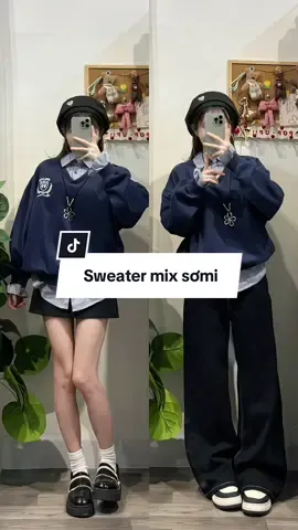 Chân ái cho bạn nào thích mặc áo sweater mix sơmi nè 🫰🏻 #outfit #sweater #sơmi #bycamcam #foryou 