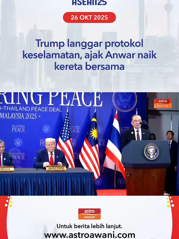 Perdana Menteri, Datuk Seri Anwar Ibrahim menghargai ajakan Presiden Donald Trump menaiki kereta bersama meskipun melanggar protokol keselamatan. Trump kemudian mencelah dengan berkata 'nice ride'. #AWANInews #ASEAN25
