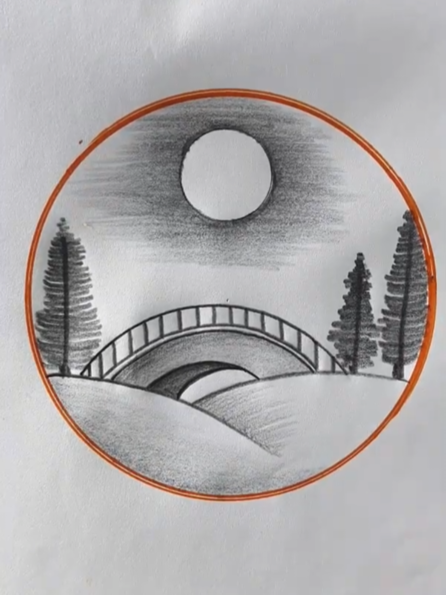 Beautiful bridge scenery drawing#drawing #Foryou #artistsoftiktok #arteducation #arteducation 