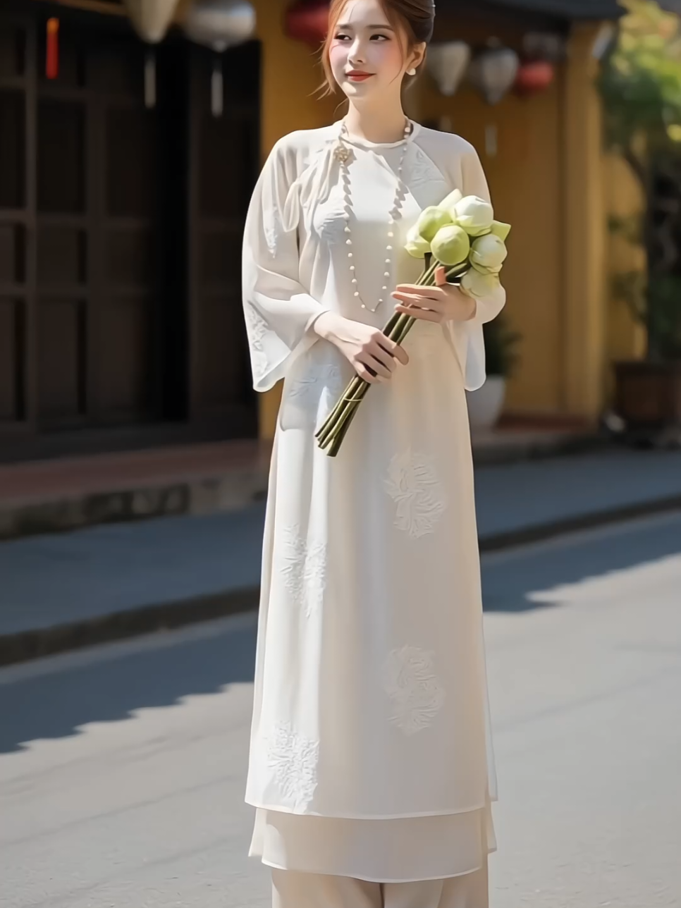 Áo dài cách tân lụa tơ 4 tà, quần lưng chun dễ mặc #aodaitet #aodaicachtan #aodaivietnam #aodai #xuhuong 