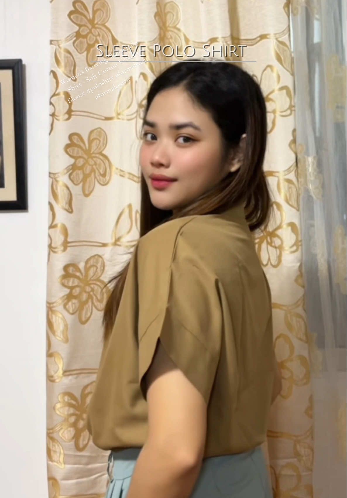 BUY HERE➡️@Shii Collections⬅️ Women's Batwing Sleeve Polo Shirt - Soft Cotton V-Neck Blouse #poloshirt #formalwear #formaloutfit #blouse 