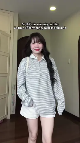 Áo thun kẻ form rộng siu xinh #OOTD #outfitideas #aothuntaydai #phoidoxinh #mihohouse 