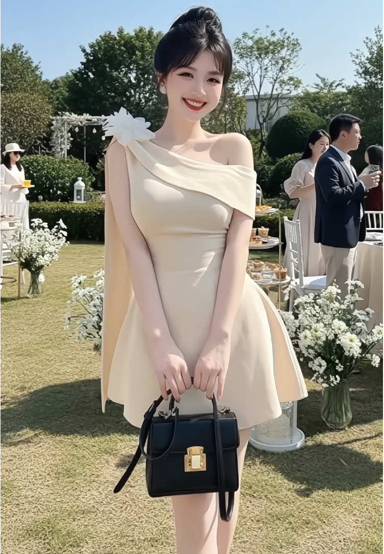 Váy lệch vai hoa phối tà, chân váy dáng A tôn dáng, chất tuyết mưa co dãn #vaylechvai #damdutiec #damdicuoi #vaysangchanh #xuhuong 