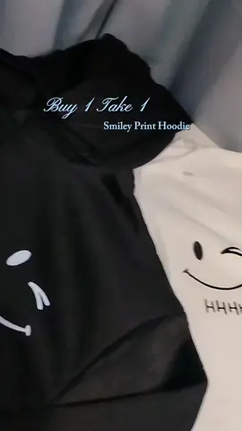 My 22nd free sample, thank you generous seller.😊 Buy 1 Take 1 Smiley Print Hoodie. Double the style, double the comfort!🖤🤍 #hoodie #buy1take1hoodiejacket  #hoodieseason #unisexfashion  #jacket 