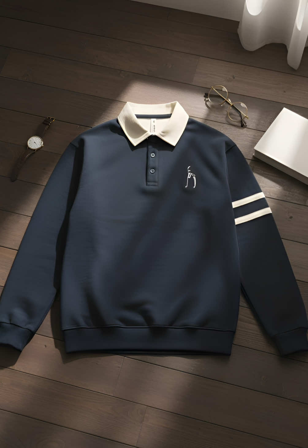 Áo Nỉ có cổ nam, Hai Màu Phối Họa Tiết thêu Ngựa đơn giản . #hntstore #thoitrangnam #aoni #aoamnam #dothudong 