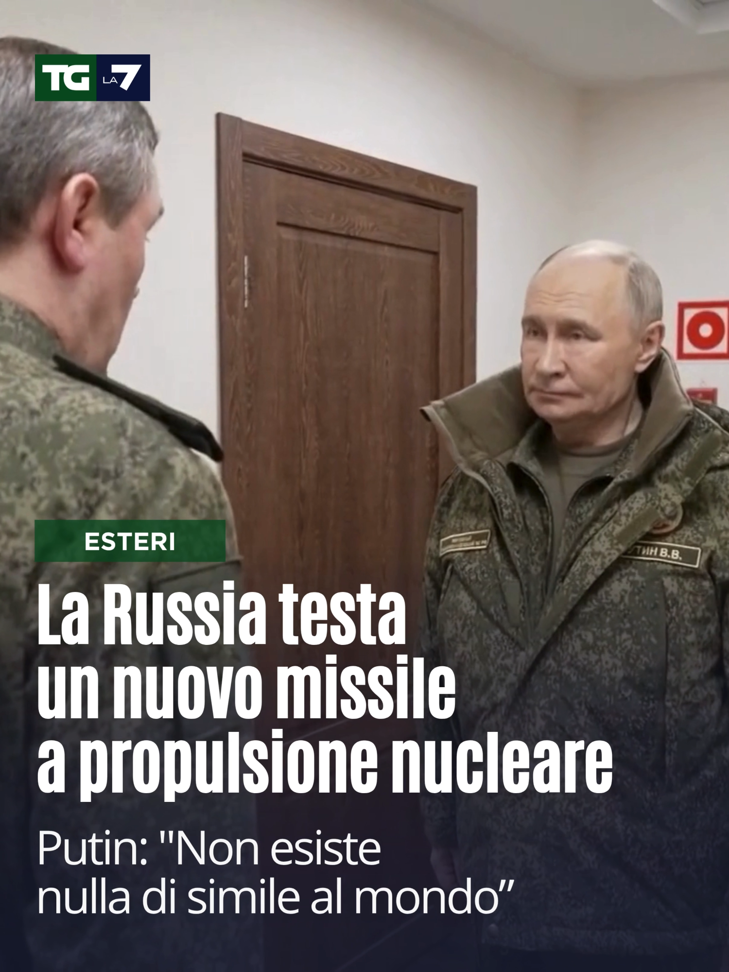 Il missile da crociera a propulsione nucleare Burevestnik «non ha eguali al mondo». Lo ha dichiarato il presidente russo Vladimir Putin, durante una visita al posto di comando del gruppo di forze congiunte, come riferisce la Tass. «Ho un rapporto dell'industria e le valutazioni del Ministero della Difesa sono generalmente note. Dopotutto, si tratta di un prodotto unico, diverso da qualsiasi altro al mondo», ha affermato Putin. «Ricordo vividamente quando annunciammo che stavamo sviluppando un'arma del genere. Persino specialisti altamente qualificati mi dissero che, sì, era un obiettivo valido e meritevole, ma irrealizzabile nel prossimo futuro. Questa era l'opinione di specialisti altamente qualificati, lo ripeto», ha aggiunto. Leggi l’articolo completo su tgla7.it, clicca sul link in bio. #tgla7
