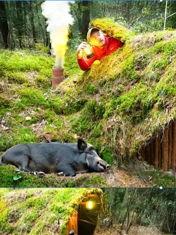 Building a Warm and Cozy top-secret Survival Shelter. Bushcraft Dugout at the Root of an Old Stump.mp4a #bushcraft #camping #adventure #Outdoors #survival