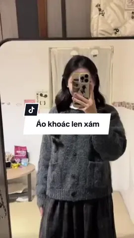 Áo khoác cardigan xám lông chuột 💗 #aocardigan 