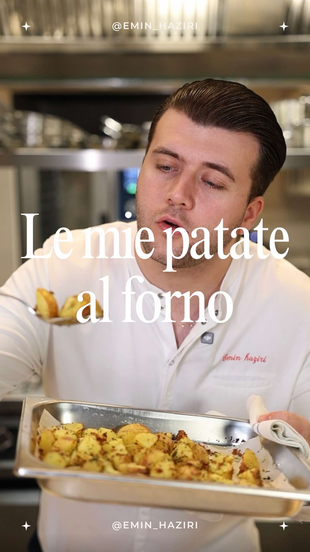 La domenica profuma di casa, ma io ci metto anche croccantezza, tecnica e un pizzico di follia. Le mie patate al forno non sono le solite. Sbollentate solo 5 minuti per attivare l’amido, condite con un trito fresco di erbe aromatiche, insaporite con aglio, olio e pepe. E il tocco finale?  Quinoa croccante.  Perché la croccantezza è una cosa seria. Un piatto semplice, ma se fatto bene, diventa straordinario. E ogni volta che lo preparo, penso a quando da bambino sentivo quel profumo uscire dal forno e correvo in cucina. Cucina è anche questo: unire ricordi e tecnica, tradizione e identità. Ci pensa Emin! —— Ricetta: 400g di patate Sale qb  Pepe qb  20g di prezzemolo 20g di salvia 20g di rosmarino Olio all’aglio qb #ChefEminHaziri #chef #patate #patatealforno #quinoa  
