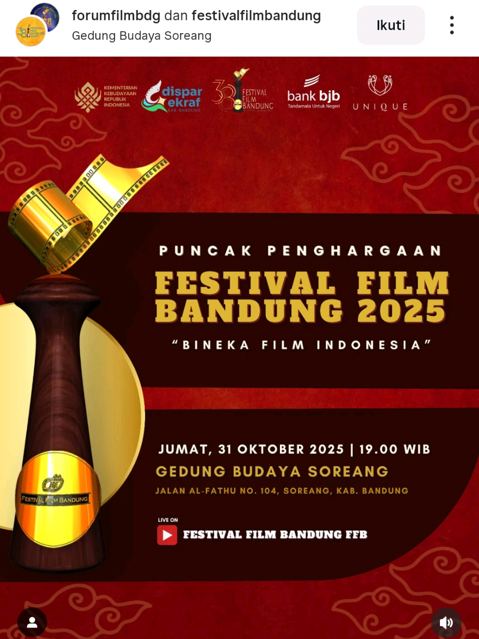 Bismillah, semoga kadek bisa di izinkan datang ke acara puncak penghargaan FESTIVAL FILM BANDUNG 2025, dan semoga tahun ini rezeki kalian untuk bisa membawa pulang piala penghargaan bergengsi di nominasi pemeran pria dan wanita terpuji,,,, aamiin allahumma aamiin 🤲🏻💕💪🏻 @Aqeela Aza Calista @arya_mohan7  #fyp #festivalfilmbandung #ffb #moqeel #aqeelacalista 