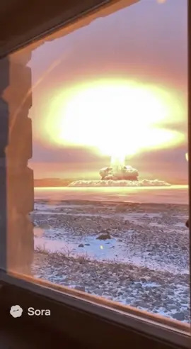 You are at the window watching The Soviet Union's Tsar Bomba,  (Through the eyes of Sora 2) the most powerful nuclear weapon ever detonated, was tested on October 30, 1961. The test was conducted over the remote Mityushikha Bay Nuclear Testing Range on the Novaya Zemlya archipelago in the Arctic Circle. #History #sora #HistoryTime #timetravel #tsar 