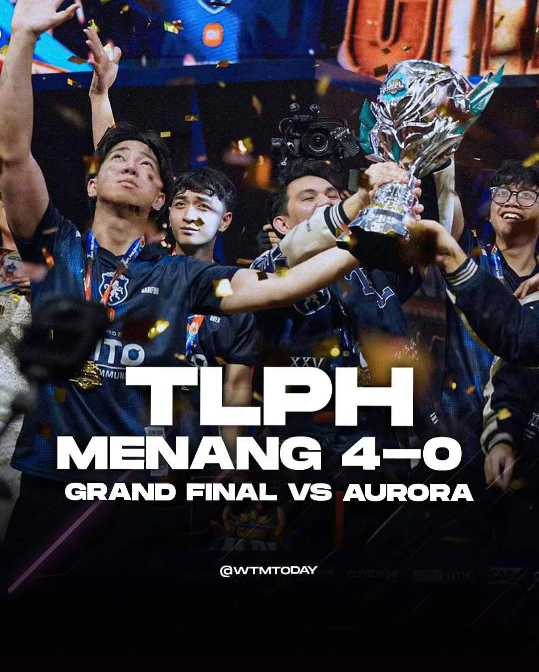 BACK-TO-BACK CHAMPION, TLPH! Bukan sahaja menang secara berturut-turut, TLPH turut menang mudah 4-0 menentang AURORA pada peringkat Grand Final MPL PH S16 seketika tadi. Pada semalam, TLPH juga telah disahkan akan menjadi wakil MPL PH di kejuaraan dunia MLBB, M7, di Jakarta, Indonesia. Foto: TLPH / MPL PH
