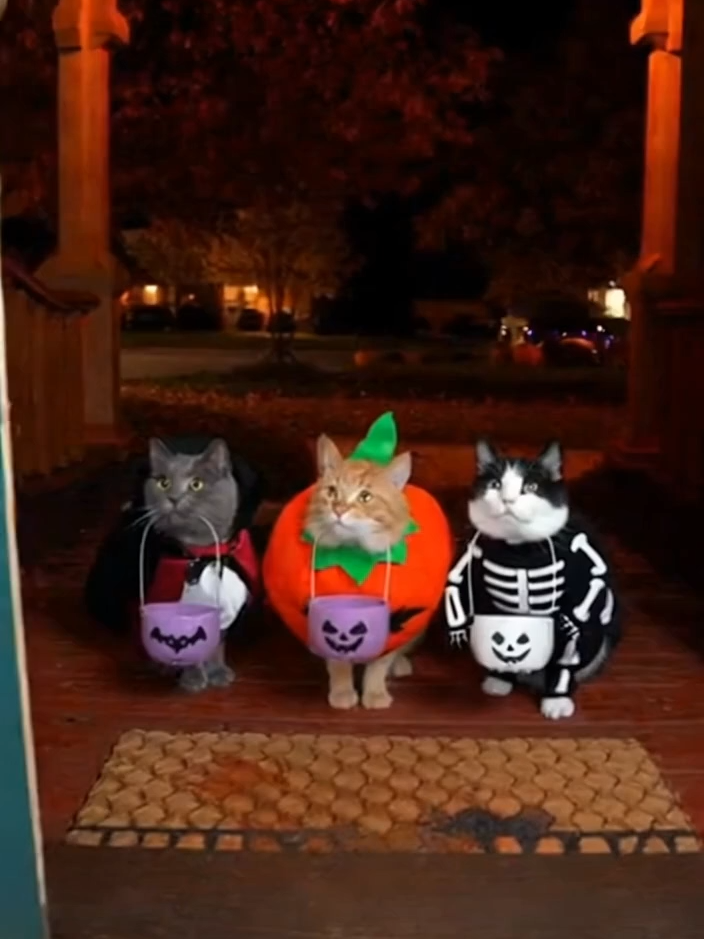 CAT Trick or Treat with a CAT ?! #fyi #cat #sora2 #ia #halloween #grandmother