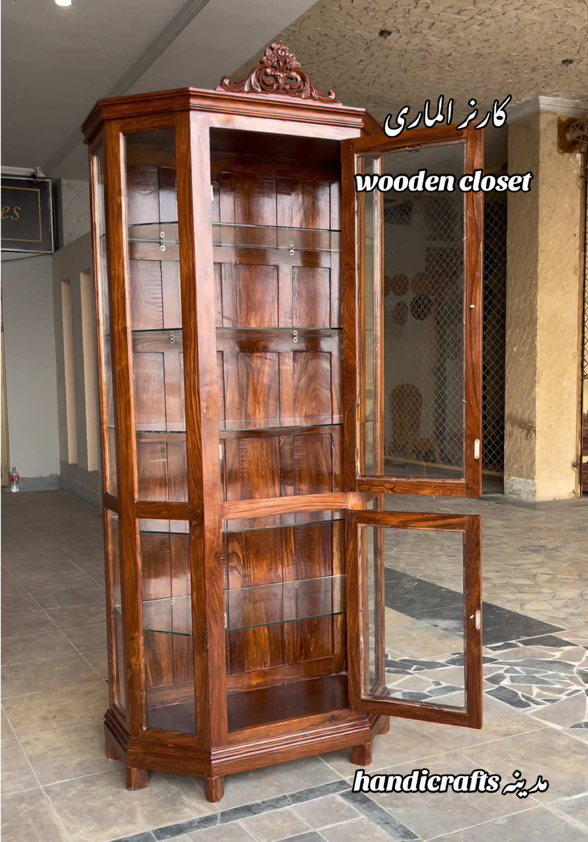 Available wooden corner almari #foryoupage #trending #homedecor #woodworking #unfrezzmyaccount  for more details contact inbox 