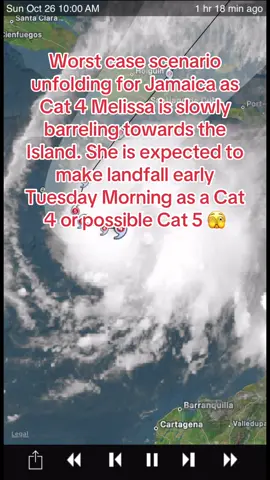 A catastrophic situation is unfolding for the beautiful Island of Jamaica! Hurricane Melissa has undergone incredible rapid intensification going from a tropical storm to a Cat 4 in less than 24 hrs. Praying this is not going to be as bad as everybody is assuming! Landfall expected early Tuesday morning! #hurricaneseason #jaimaca #carribean #hurricanemelissa #fyp