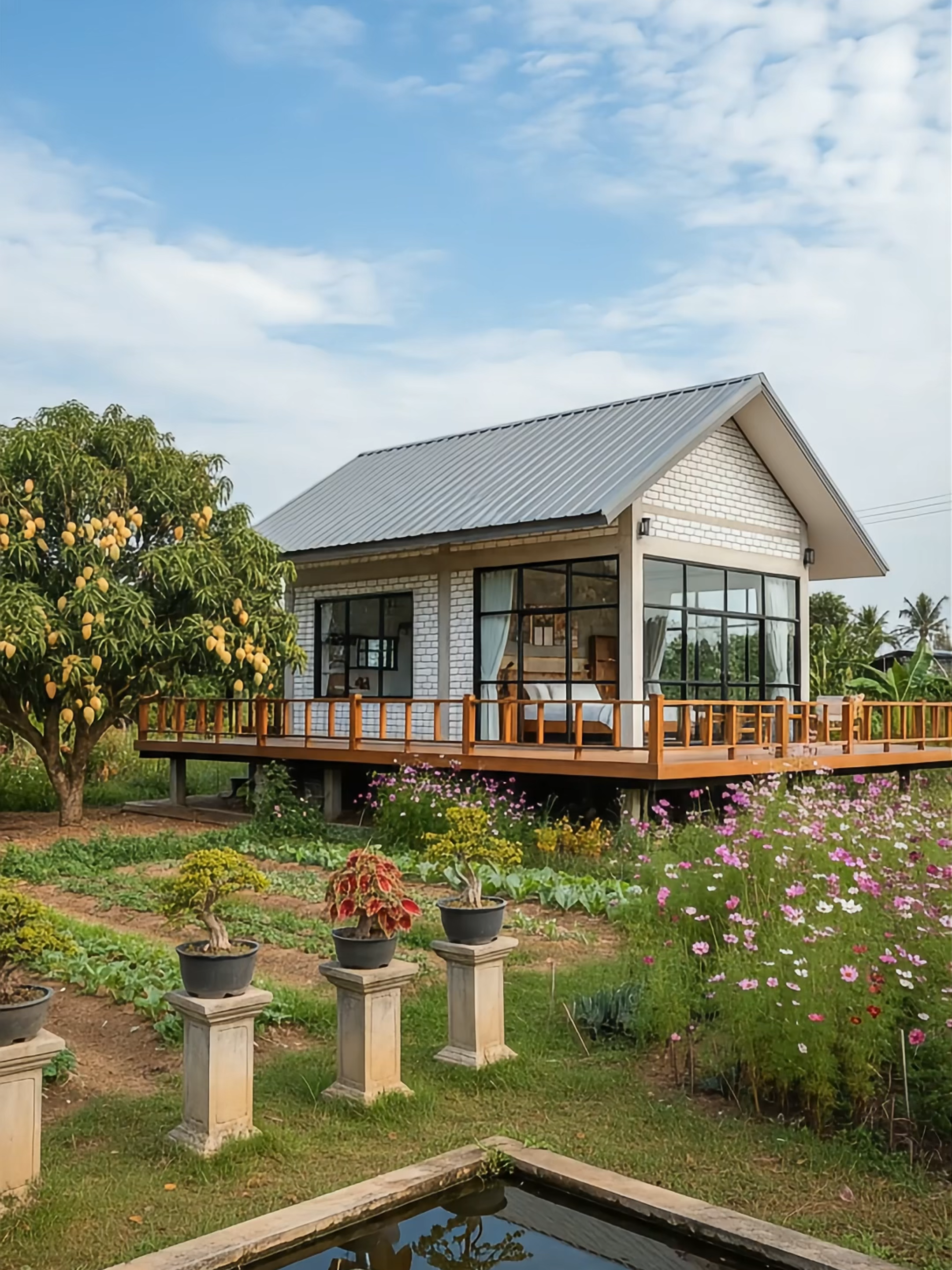 “อิฐขาวเล็ก ๆ ที่เรียงกันอย่างประณีต ทำให้บ้านหลังนี้อบอุ่นไม่เหมือนใคร สนามหญ้าและสวนผักเล็ก ๆ เติมเสน่ห์แบบชนบทแท้ ๆ” #บ้านในฝัน #บ้านสวน #บ้านสวย #แบบบ้าน #บ้านหลังเล็กๆ #วิถีชีวิตบ้านนอก #ไทบ้าน #บ้านริมน้ำ #บ้านโมเดิร์น #บ้านหลังแรก #บ้าน