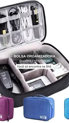 Bolsa Organizador de cabos e eletrônicos! Chega de bagunça 😍🤌🏼 Compre com 15% de desconto no link dos comentários 
