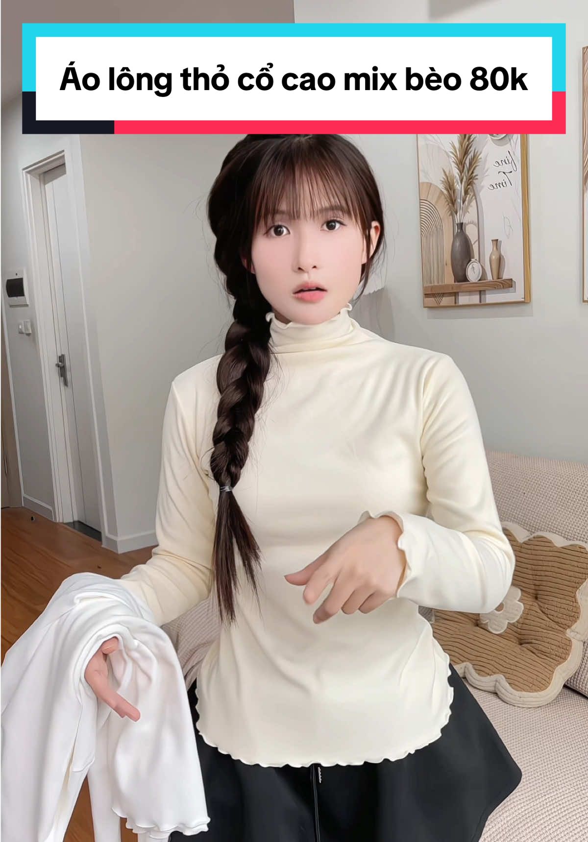 Áo lông thỏ cổ cao mix bèo 80k #aogiunhiet #aolongtho #giunhiet 