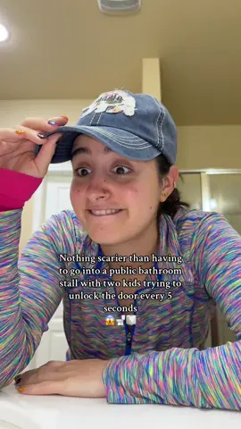 Scariest part of motherhood tbh 👀 #momlife #momof2 #crazykids #publicrestroom #toddlershenaningans 