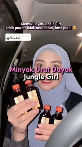 Replying to @A.Syahera dapat 4 botol gini lagi jimat kan? Paling penting minyak baru ni lagi power korang kena try! 😍  #minyakjunglegirl #minyakurutdayak #minyakurut 