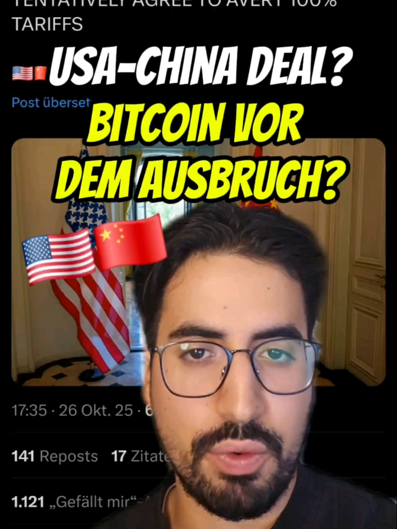 Bitcoin steht kurz vor dem Ausbruch, während die USA & China ein vorläufigen Rahmen des Handelsabkommens festlegen💪  #bitcoin #crypto #krypto 