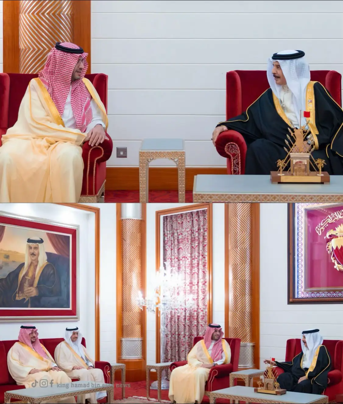 استقبل حضرة صاحب الجلالة الملك حمد بن عيسى آل خليفة ملك البلاد المعظم حفظه الله ورعاه، في قصر الصافرية اليوم، صاحب السمو الملكي الأمير تركي بن محمد بن فهد بن عبد العزيز آل سعود وزير الدولة عضو مجلس الوزراء بالمملكة العربية السعودية الشقيقة، وذلك للسلام على جلالته بمناسبة زيارته لمملكة البحرين. ونقل سموه إلى جلالة الملك المعظم تحيات وتقدير أخيه خادم الحرمين الشريفين الملك سلمان بن عبد العزيز آل سعود ملك المملكة العربية السعودية الشقيقة حفظه الله، وأخيه صاحب السمو الملكي الأمير محمد بن سلمان بن عبد العزيز آل سعود ولي العهد رئيس مجلس الوزراء، وخالص تمنياتهما لمملكة البحرين وشعبها بدوام الرخاء والازدهار. ورحب حضرة صاحب الجلالة الملك المعظم أيده الله ورعاه، في مستهل اللقاء، بصاحب السمو الملكي الأمير تركي بن محمد بن فهد بن عبد العزيز آل سعود، وأبلغه نقل تحياته إلى أخيه خادم الحرمين الشريفين وصاحب السمو الملكي ولي العهد رئيس مجلس الوزراء، وأصدق تمنياته لخادم الحرمين الشريفين بموفور الصحة والعافية، وللشعب السعودي الشقيق بمزيدٍ من التقدم والرفعة. وأعرب جلالته رعاه الله عن اعتزازه بالعلاقات التاريخية الراسخة والروابط الأخوية الوثيقة التي تجمع بين المملكتين الشقيقتين، وما يشهده التعاون والتنسيق المثمر والعمل المشترك البناء من تطور مستمر على مختلف الصعد، بما يحقق الخير والنماء للشعبين الشقيقين. وأشاد جلالته حفظه الله ورعاه بالجهود والمساعي الطيبة لأخيه خادم الحرمين الشريفين في توثيق أواصر العلاقات البحرينية السعودية، وبالدور الريادي للمملكة العربية السعودية في دعم مسار العمل الخليجي المشترك وتعزيز دعائم الأمن والاستقرار والسلم في المنطقة، مثمنًا جلالته جهود صاحب السمو الملكي وزير الدولة عضو مجلس الوزراء في تعزيز العلاقات الأخوية بين المملكتين الشقيقتين. كما تم خلال اللقاء بحث عدد من القضايا ذات الاهتمام المشترك. من جانبه، أعرب صاحب السمو الملكي الأمير تركي بن محمد بن فهد بن عبد العزيز آل سعود عن شكره وتقديره لجلالة الملك المعظم على حسن الاستقبال وكرم الضيافة، واعتزازه بجهود جلالته لترسيخ العلاقات الأخوية المتينة والأواصر التاريخية التي تربط بين البلدين والشعبين الشقيقين.