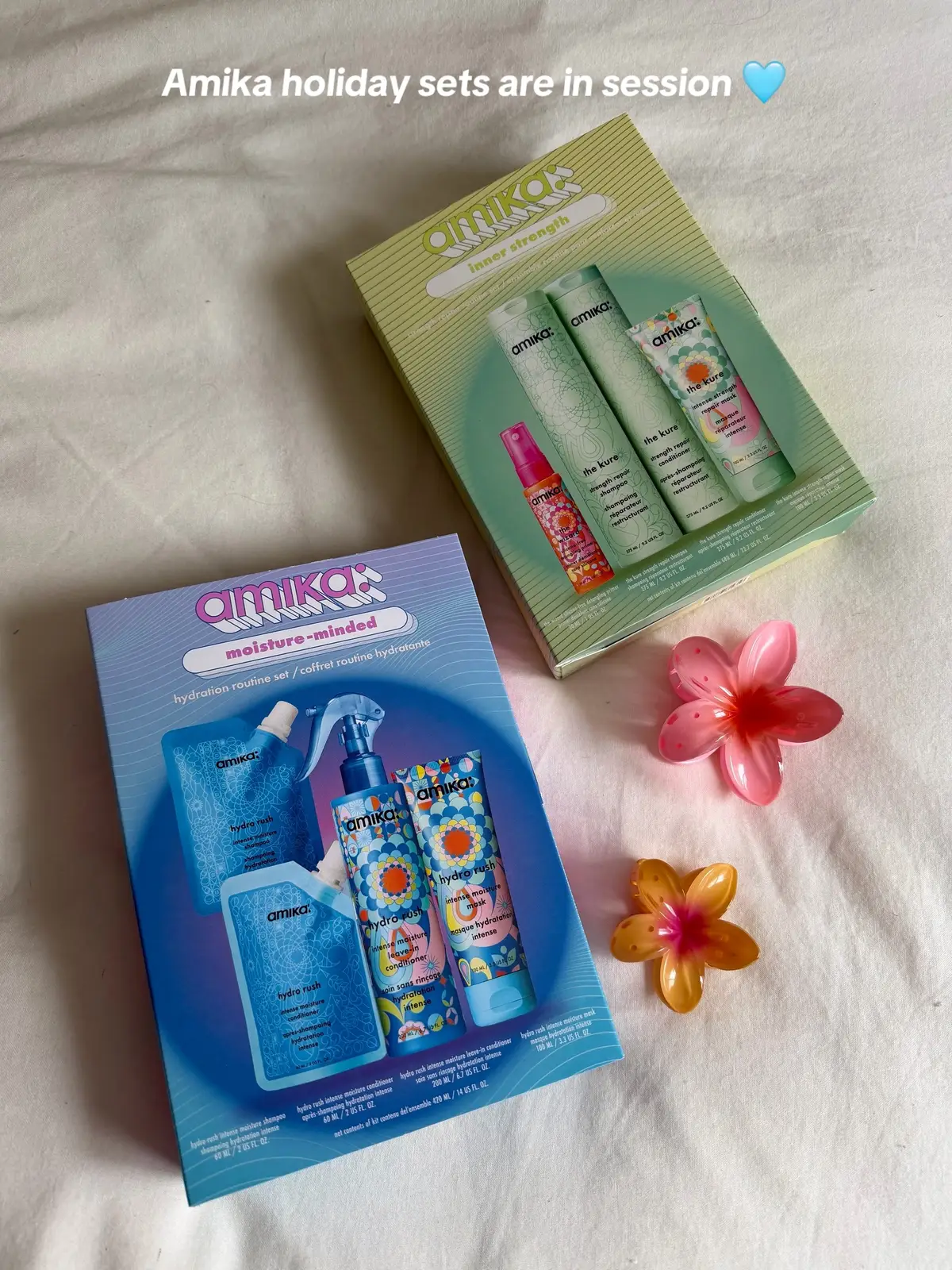 @amika holiday sets are here! 🩵💚 #amika #amikapartner #holidaysets #haircare 