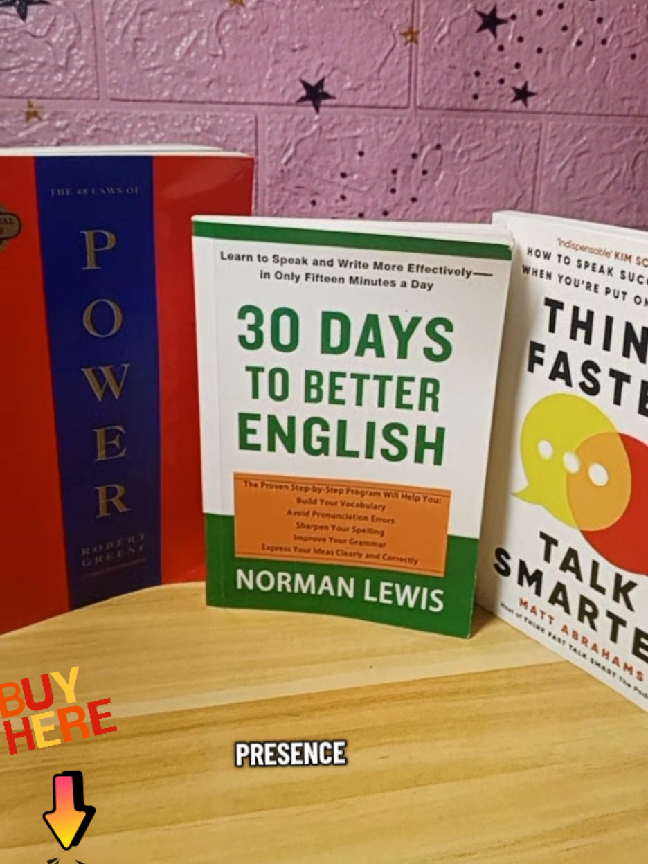 The 48 Laws of power  by Robert Greene 30 Days to better English  by Norman Lewis Think Faster Talk Smarte by Matt Abrahams Build your mind, sharpen your words and own your presence, because the best investment is you #48lawsofpower  #30daystobetterenglish  #thinkfastertalksmarter 