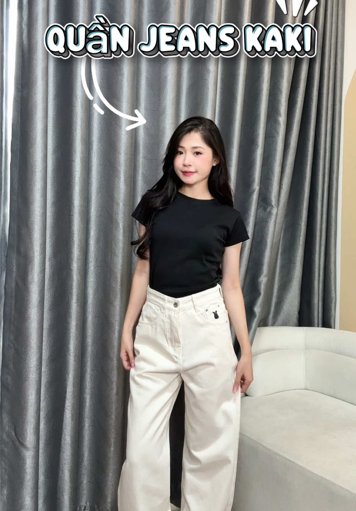 Quần jeans kaki thêu thỏ xinh lắmm🥰#huynhchang #huynhchangreview #huynhchang00 