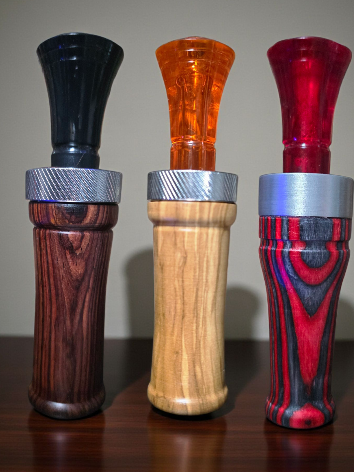 Cocobolo  Olivewood Red And Black Laminate  Turned and finished up these 3 this afternoon. 
