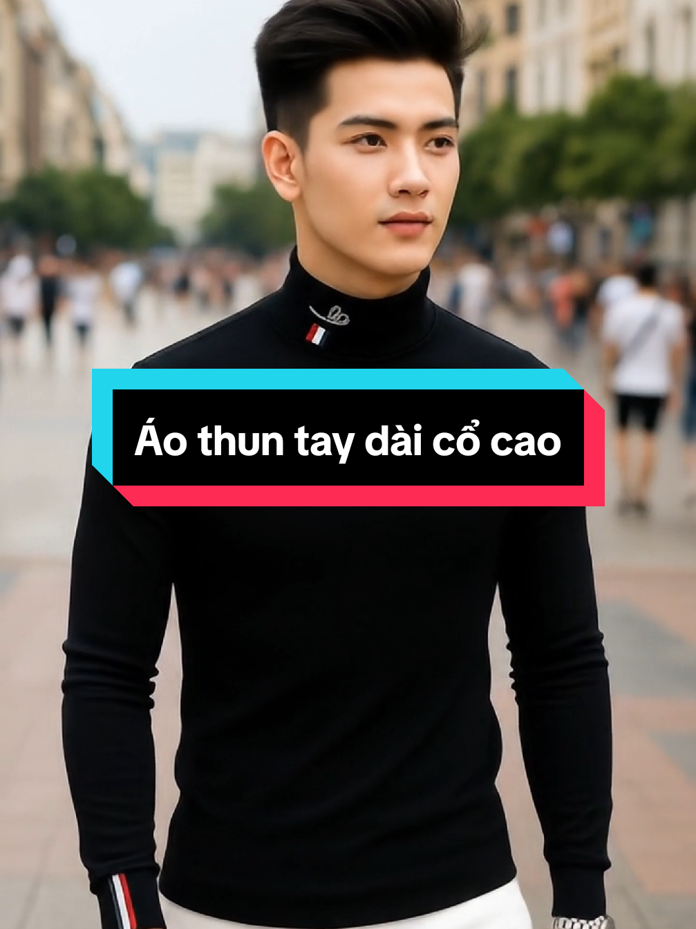 ✨👕Áo thun tay dài cổ cao 3 phân thêu họa tiết cực đẹp, thời trang lịch lãm! ✨ #aothun #aothunnam #aonam #thoitrangnam #xuhuongtiktok 
