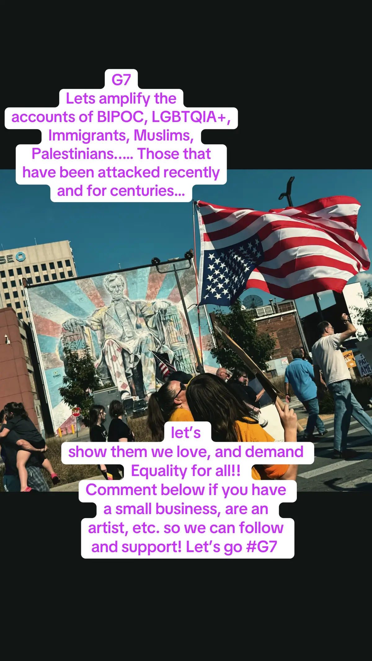 I hope this reaches far and wide and is able to amplify the voices and accounts of those that are wanting to and have been trying to build and grow their accounts! I think a #groupproject is just the key for #G7 to help them gain followers and have their art seen, heard, show off their business, share ideas, listen to their stories, etc. It’s time for what society considers the “minority” to be able to speak for themselves, instead of society, or those at the top of the “food chain” speak on their behalf; it’s their time to shine, and damnit let’s let them shine! ✨ #group7 #letsgo #viral  