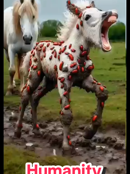 Baby Foal covered in hundreds of red Beetles, rescued by rescue Team! #animals #aianimals #rescueanimals #animalvideos #wildlife 