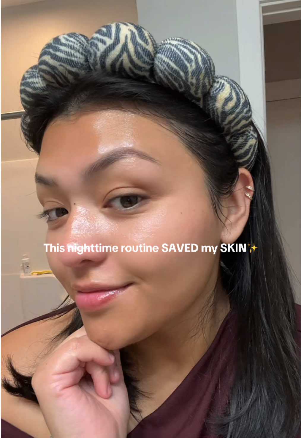 The night time routine that saved my skin! Consistency is key 🔑 My skin is finally improving! It was looking so dull and uneven for the longest time.  •oil cleanser- no more makeup wipes- my new favorite obsession @Prequelskin  •gentle cleanser @Acure  •disposable face wipes- no more using the same towel as your hair or body- this was the BIGGEST GAME CHANGERRR @Clean Skin Club (on my showcase) •milky toner for the plumped hydration @byoma  •favorite lip mask @laneige_us  •daily retinol @Versed Skin •my little piece of luxury @Tatcha US cream, I only use it at night. & my cute headband is from @Alex Hazen collab with @KAXI CO 🫶🏻 I’m obsessed!!  #skincare #skincareroutine #nightimeskincareroutine #skin #GlowUp 