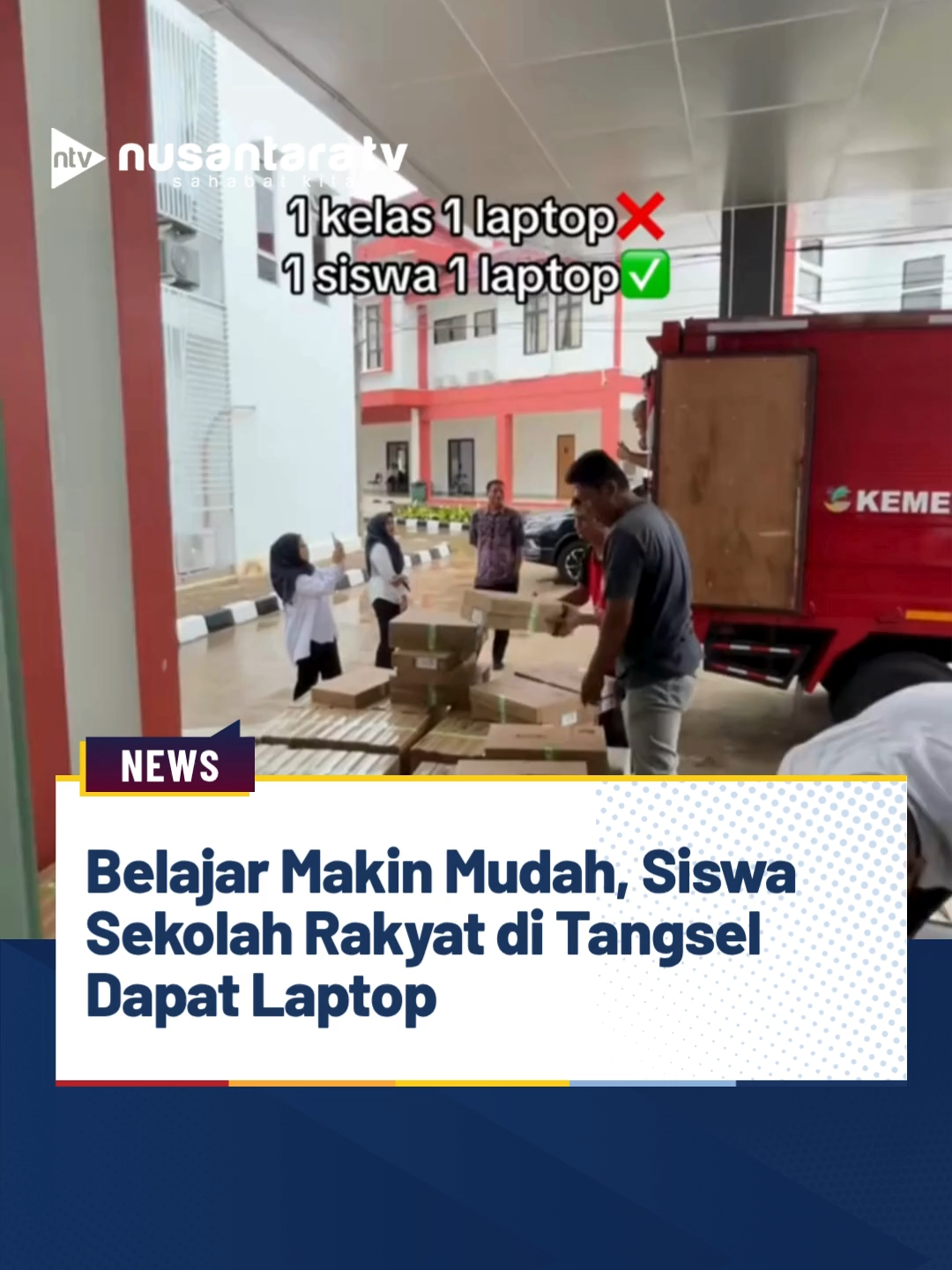 Para siswa Sekolah Rakyat Menengah Atas (SRMA) 33 Tangerang Selatan antusias setelah menerima satu unit laptop dari pemerintah. Program ini bertujuan meningkatkan kualitas pendidikan dan pemerataan akses teknologi. Dalam unggahan @srma33tangsel yang dibagikan ulang oleh @astacitaindonesia, terlihat ratusan laptop dari Kementerian Sosial disiapkan untuk para siswa, sementara guru akan mendapat fasilitas serupa. “Program ini bukti kehadiran negara dalam memutus rantai kemiskinan melalui pendidikan yang setara dan berkualitas,” tulis @astacitaindonesia. Selain laptop, siswa di asrama juga mendapat seragam, makanan bergizi, dan layanan kesehatan gratis. Unggahan ini pun menuai banyak pujian dari warganet.(tin) #SekolahRakyat #SRMA33Tangsel #Pendidikan #Kemensos #LaptopGratis  #Tangsel #ignews #nusantaratv #nusantaratvsahabatkita