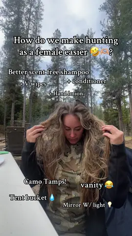 Only took me 15 mins to get out  the knots after a tent shower. #hunting #girlshunttoo #hunter #deercamp 
