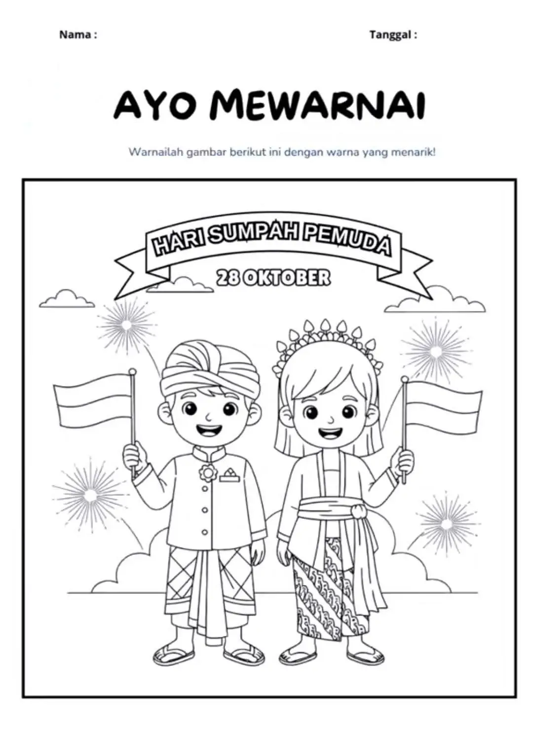 Worksheet memperingati hari Sumpah Pemuda #28oktober #2025 #worksheet #worksheetsforkids #sd #genz #mewarnai #sumpahpemuda #anaksd #gurumuda 
