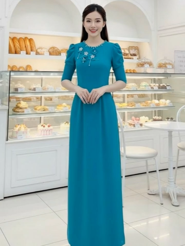 Áo Dài Lụa mỹ đính hoa #aodaitet #aodai #aodaivietnam 