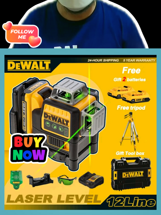 [Free 2xBattery] Dewalt Laser Level for construction 12 Line 360° laser meter measure lazer leveling tools. #Dewalt #LaserLevel #Construction #Tools #tiktokmademebuyit 