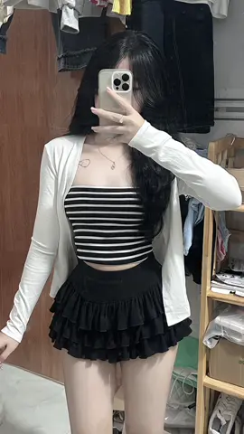 Áo Ống Kẻ Sọc Phối Áo Khoác Cardigan Dài 🛒 #setdoxinh #cardiganpremium #aokhoac #aokhoacnu #aoong 