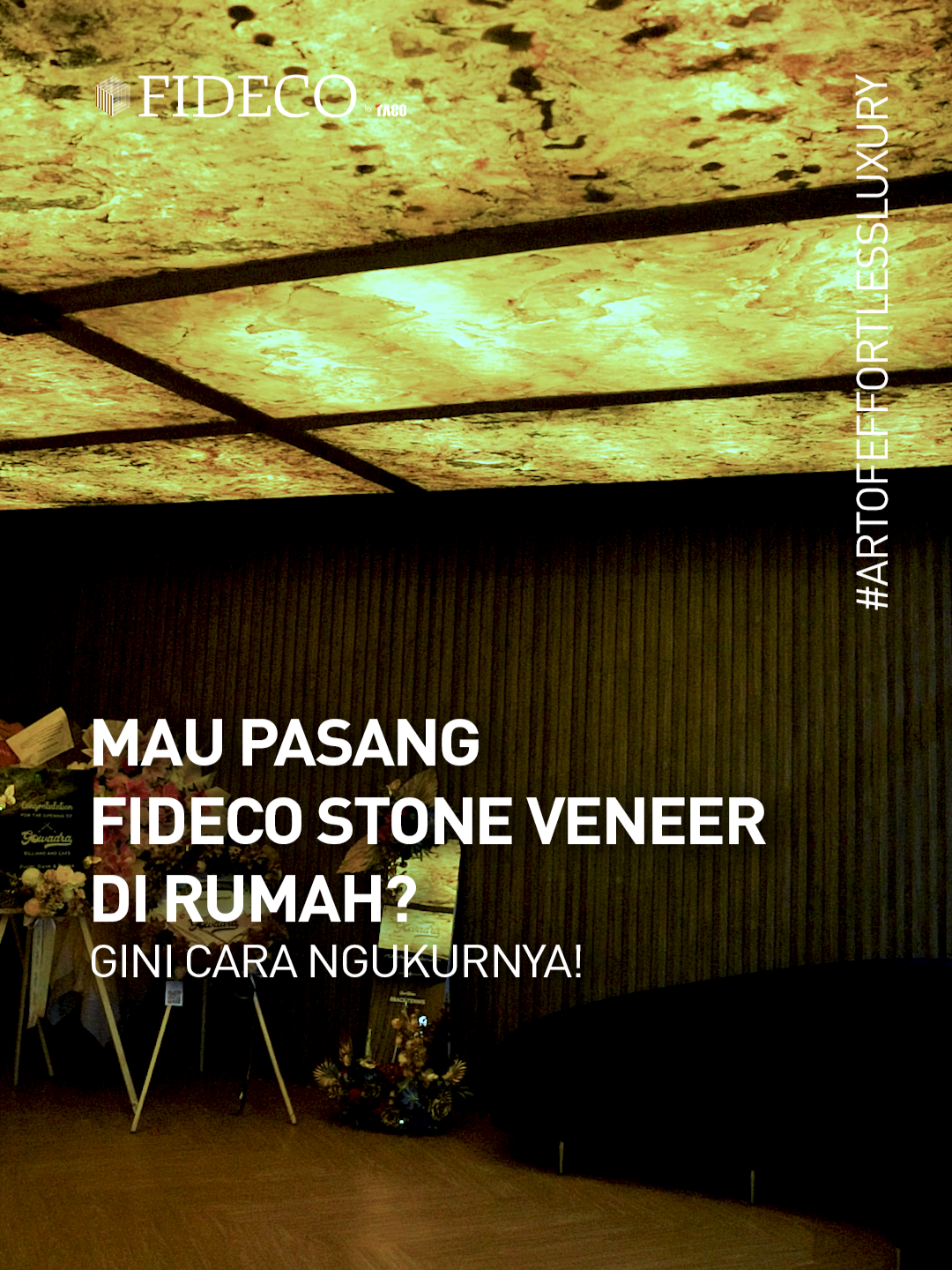 Bingung butuh berapa lembar FIDECO Stone Veneer buat plafon sebesar ini? 🤔 Tenang, ada caranya biar kamu bisa ngitung kebutuhan materialnya dengan mudah. Yuk, simak langkah-langkahnya biar hasilnya pas dan nggak boros! #FIDECO #WallDecor #FIDECOArtofEffortlessluxury