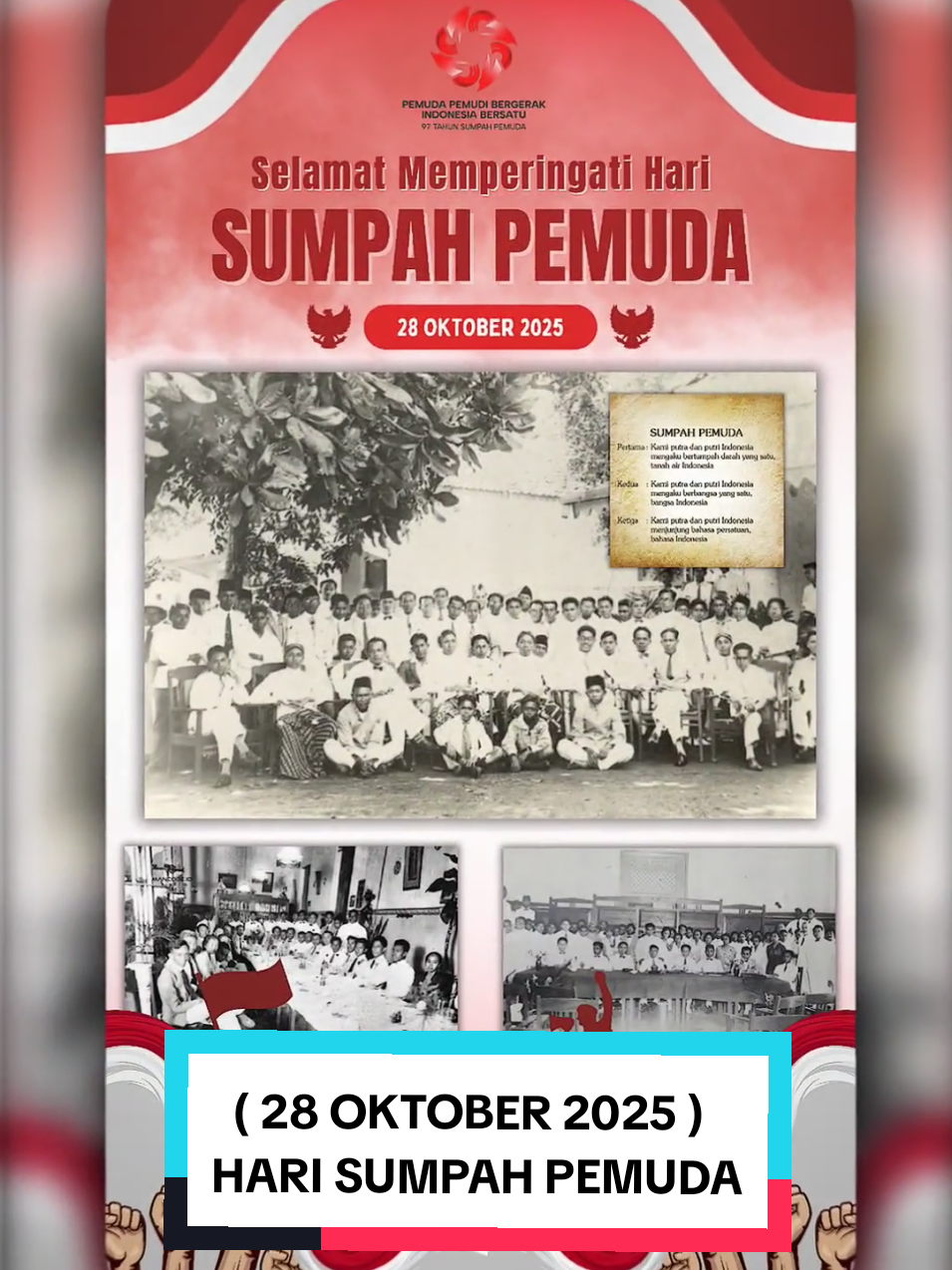 Memperingati Hari Sumpah Pemuda ke-97 (2025) ✨ ( 28 Oktober 1928 - 28 Oktober 2025 ) Tanggal 28 Oktober adalah hari bersejarah bagi masyarakat Indonesia. Kita memperingatinya sebagai Hari Sumpah Pemuda. Hari di mana para pemuda berikrar untuk bersatu dalam satu bangsa, tanah air, dan bahasa yang sama. Sumpah Pemuda dicetuskan dalam Kongres Pemuda II tanggal 28 Oktober 1928. Namun sebelum itu, para pemuda sudah terlebih dahulu mengupayakan persatuan melalui Kerapatan Besar Pemuda (Kongres Pemuda I) yang dilaksanakan pada 30 April sampai 2 Mei 1926 di Batavia. Tujuan diselenggarakannya Kongres Pemuda I adalah untuk menyamakan persepsi antar berbagai organisasi kepemudaan di Indonesia sehingga terwujud dasar pokok lahirnya persatuan Indonesia yang sejajar dengan bangsa-bangsa lain di dunia. Namun, Kongres Pemuda I tidak membuahkan hasil setelah Ketua Kongres, Muhammad Tabrani, tidak sepakat dengan Mohammad Yamin terkait penggunaan istilah bahasa Melayu sebagai bahasa persatuan. Menurutnya, kalau tanah air dan bangsa bernama Indonesia, maka bahasa juga harus disebut bahasa Indonesia. Meski demikian, Kongres Pemuda I sudah menunjukkan adanya pemahaman satu nusa, satu bangsa, dan satu bahasa. #faizaleditor_3  #harisumpahpemuda #sumpahpemuda #sejarah #fyp 