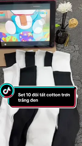Set 10 đôi tất cotton trơn trắng đen #tatcocao #tat #tatcaoco #tatnu #tatnam 