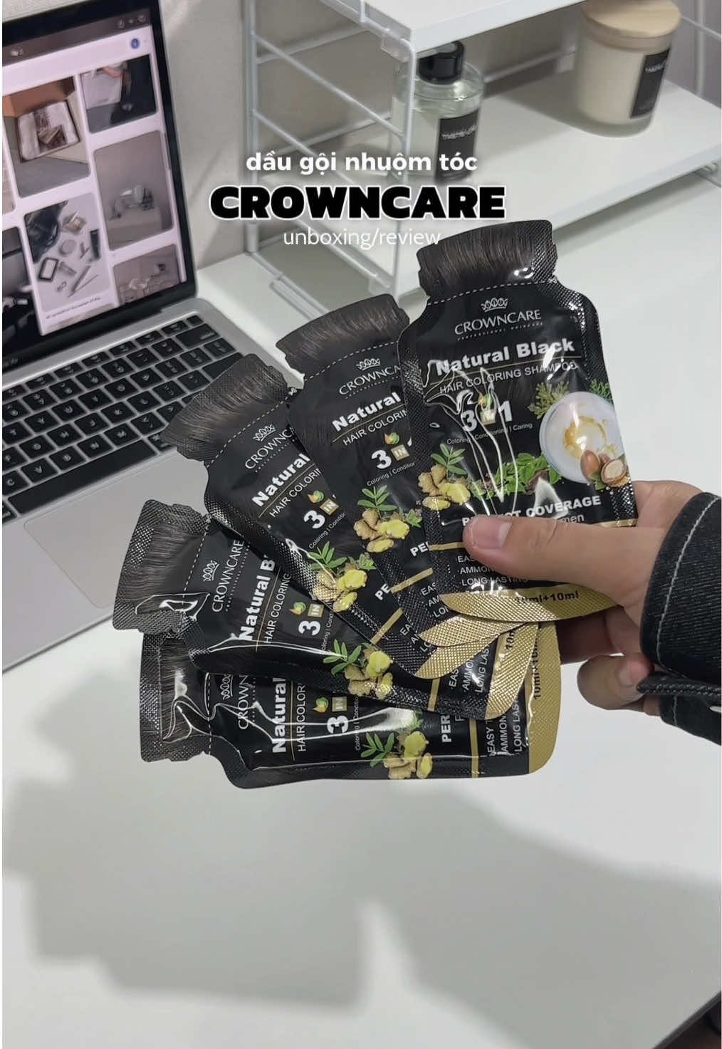 đâu gội nhuộm tóc đen/nâu CrownCare nhuộm tóc tiện lợi#daugoinhuomtoc  #nhuomtoctainha #crowncare #unboxing #review 