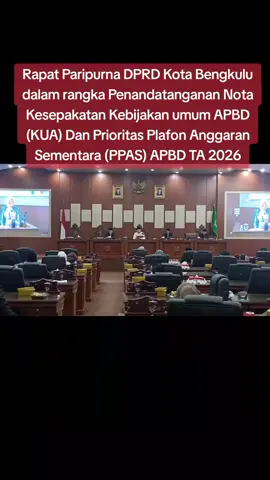 Rapat Paripurna DPRD Kota Bengkulu dalam rangka Penandatanganan Nota Kesepakatan Kebijakan umum APBD (KUA) Dan Prioritas Plafon Anggaran Sementara (PPAS) APBD TA 2026. video: Hendri/ koranrb.id #koranrb.id #harianrakyatbengkulu 