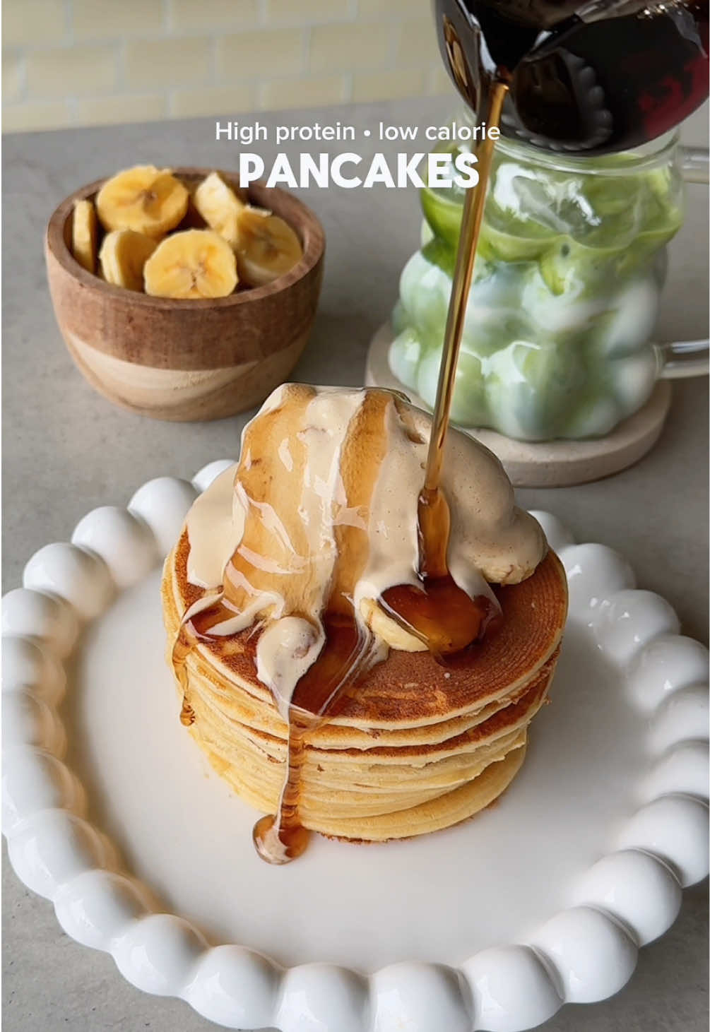 Protein pancakes! Makes: 27 medium sized pancakes Calories: ~38 kcal each Protein: ~4.5 g each I made a double batch (recipe below) but you can halve the quantities.. Ingredients: 6 eggs 1/2 banana 2 tbsp high protein yogurt Woolworths brand  1/2 tsp Cinnamon  Dash Vanilla 2 tsp baking powder 3 scoops iso vanilla protein 1/3 cup skim milk 3 tbsp plain flour Method 	1.	Blend eggs, banana, yoghurt, milk, vanilla, protein powder, flour, cinnamon, and baking powder un smooth - don’t overmix. 	3.	Heat a non-stick pan on medium-low and lightly grease with spray oil (if it’s not non-stick) 	4.	Use 1/4 measuring cup to pour batter onto pan (ensures they’re uniform in size). 	5.	Cook 1–2 minutes until bubbles form, then flip and cook another 30–60 seconds. 	6.	Stack and serve with yoghurt, berries, or a drizzle of sugar-free syrup! Tag someone who needs to make this for you 😉  Shop bubble plates and cups from wallaabueid.com or link in bio 🤍 #proteinpancakes #proteinsnack #protein #caloriedefecit #lowcalorierecipes 