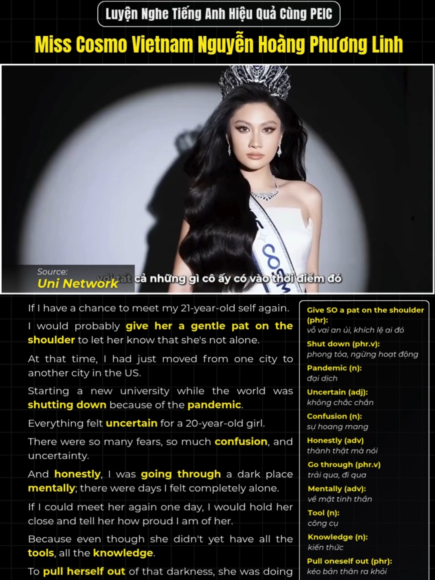 Luyện nghe tiếng Anh hiệu quả cùng Hoa hậu Hoàn vũ Việt Nam Nguyễn Hoàng Phương Linh, Miss Cosmo Vietnam 2025, trong series 