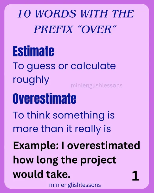 Learn how the prefix OVER– changes the meaning of English words!  It often means “too much” or “more than necessary.” Improve your English vocabulary and sound more fluent with these useful examples! #EnglishPrefix #LearnEnglish #englishforbeginners #english 
